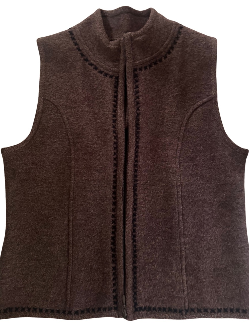 Wool Blend Brown Zip-Front Vest - Picture 1 of 1